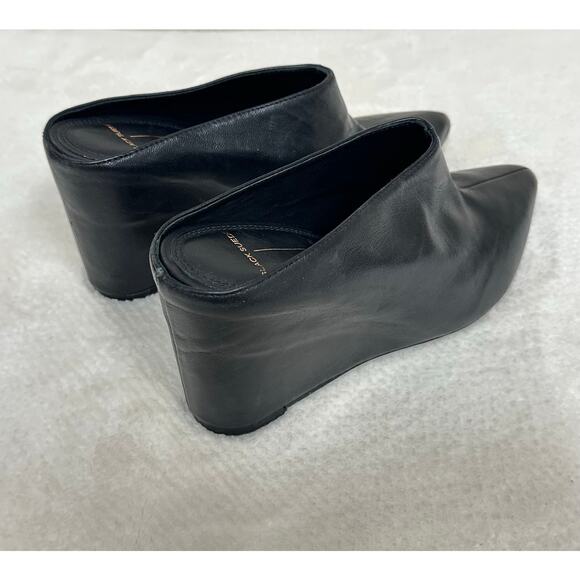 Black Suede Studio Pointed Toe Mule Heels – Leather Slip-On Pumps - Picture 7 of 8